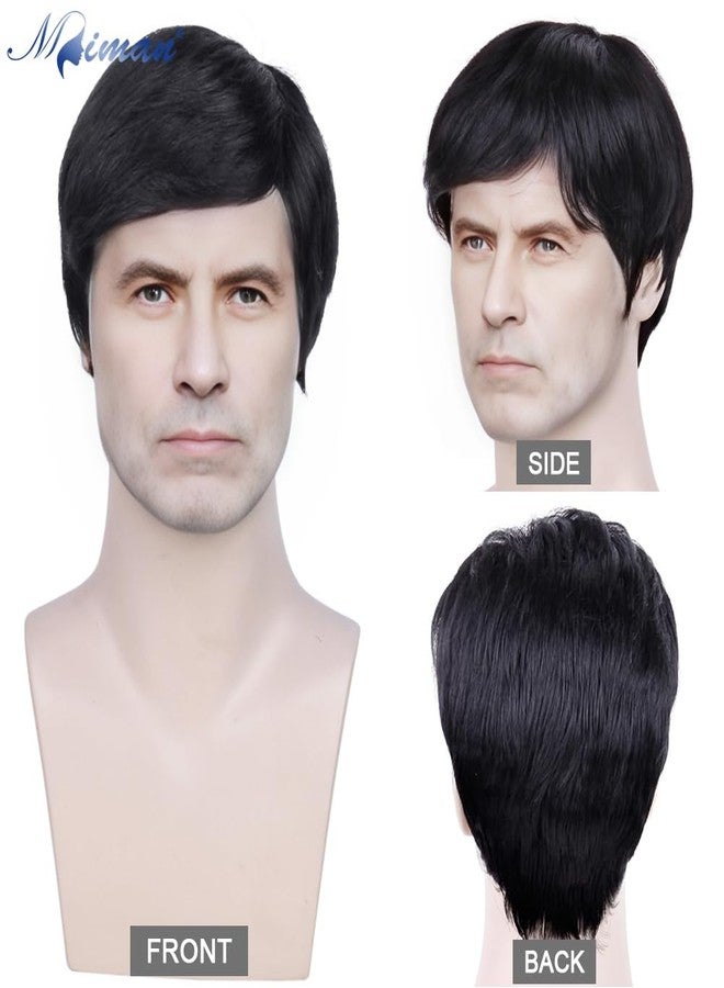 MIMAN Men's Short Black Human Hair Wigs Mens Layered Straight Natural Hair Wig Mens Wig Short Hair Replacement Wigs for Male Daily Wear - Image 2